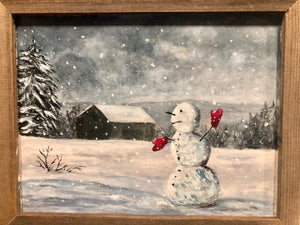 "Red Mittens" Wood Painting